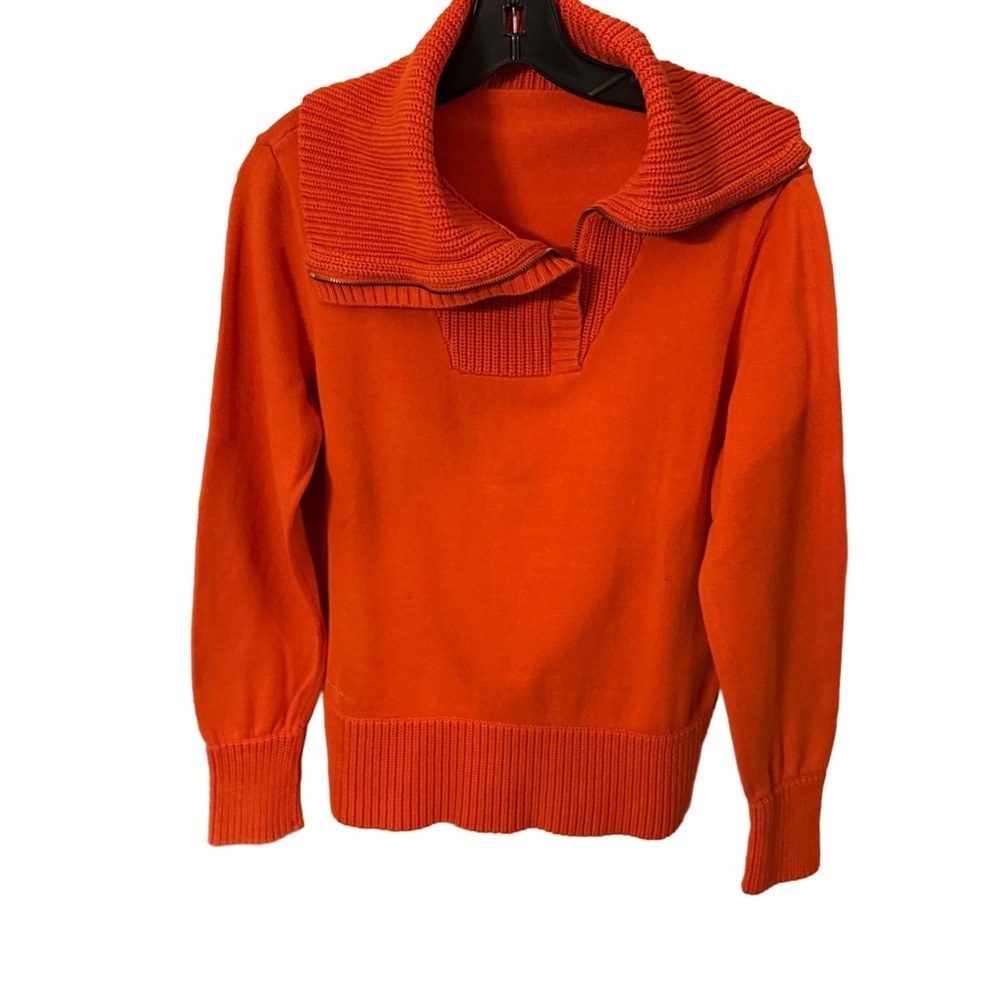 Lauren Ralph Lauren Women’s Orange Ribbed Sweater With Shawl 1/2 Zip Collar Sz M